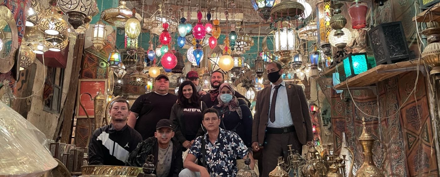 Our group in front of the famous shopping district Khan El-Khalili in Cairo, Egypt