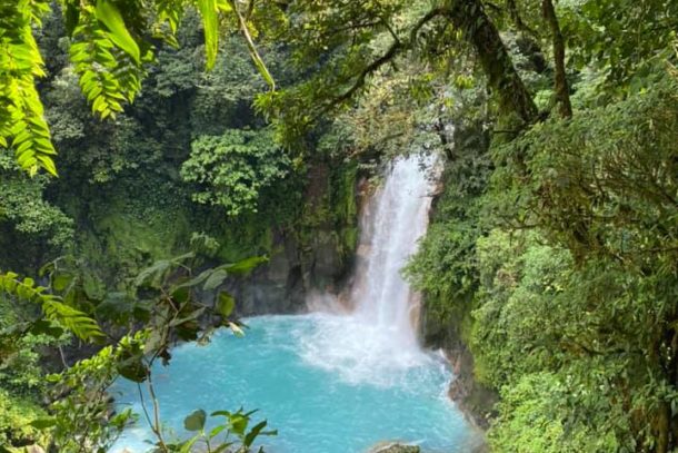 Beautiful blue waterfall in the Tenorio Volcano National Park