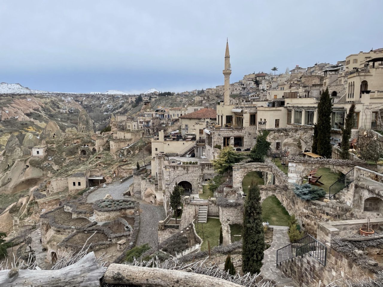 Beautiful view of Cappadocia and the caves and tunnels it's built into.