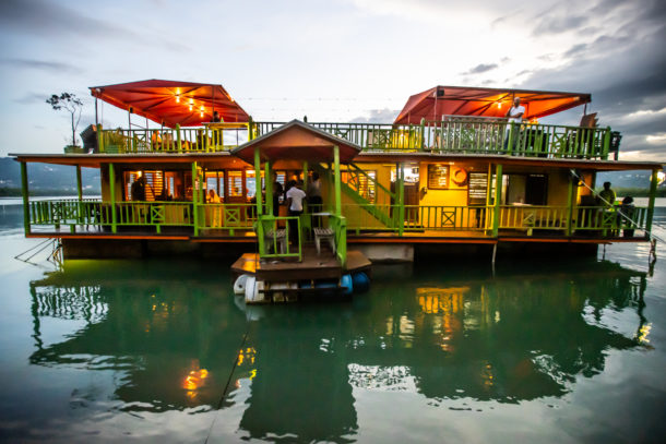 A Restaurant sitting over the water in Jamaica