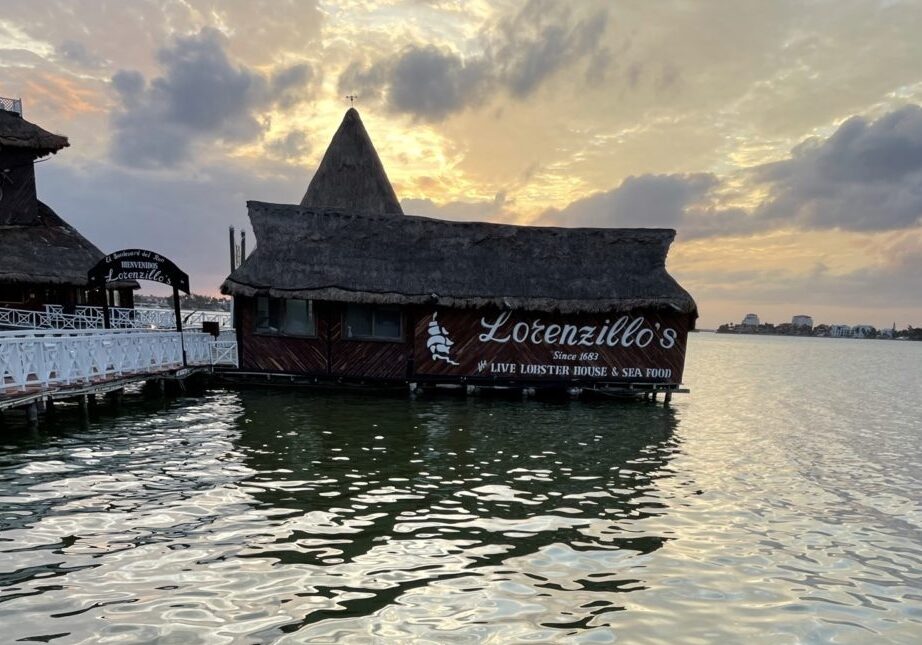 View of Lorenzillos on the water during sunset in Cancun