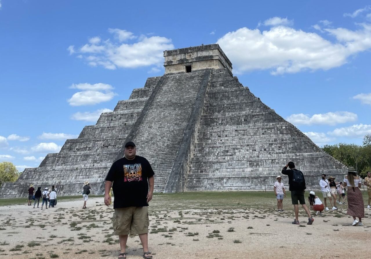 Chichen Itza 11 Standing in front of the ancient Mayan temple El Castillo in Chichen Itza located in Mexico