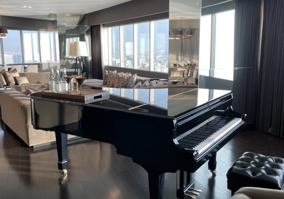 Baby grand piano in the hotel room in Peru