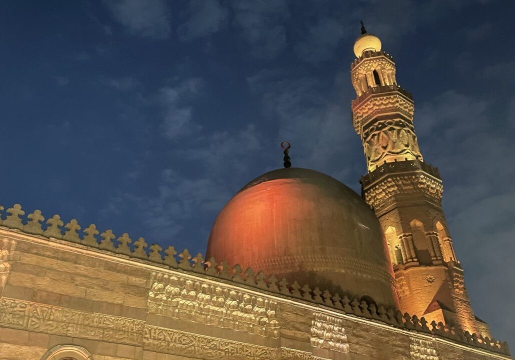 View of a beautiful mosque in Cairo from our table at Saheb El Saada